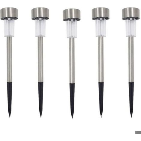 Bornes Solaires - LED Blanc - Pour Jardin Extérieur - Lot de 5 - Avec Piquets de 12 cm - Batterie 1,2 V (1/5)