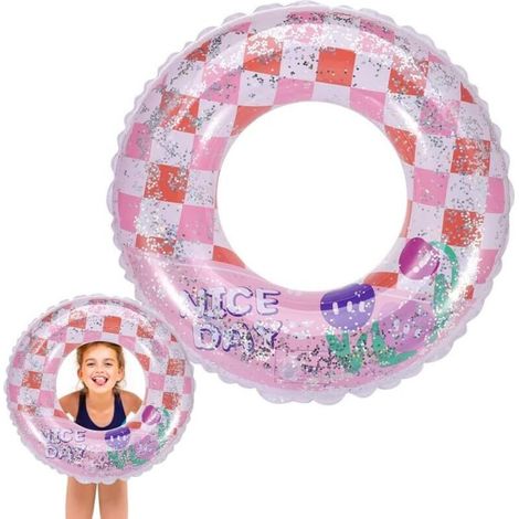 Bouée gonflable rose en caoutchouc résistant pour 2 à 5 enfants (filles) - Idéale pour les fêtes d'été à la piscine. (1/4)