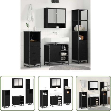 vidaXL Meuble sous-vasque - Ensemble de mobilier de salle de bain 4 pcs Chêne noir (1/5)