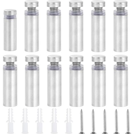 40 Pièces Entretoise Murale en Acier Inox, 12x30mm Vis de Entretoise de Argenté Support Entretoise en Verre pour Fixations Montage Verre (1/5)