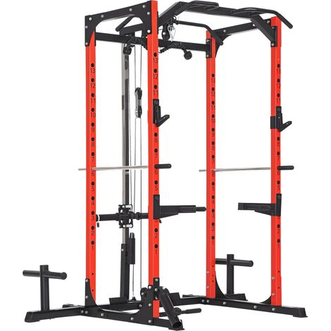 Stazione Fitness 191x153x205 cm Bilanciere Trazioni e Dip in Acciaio Rosso e Nero (1/5)