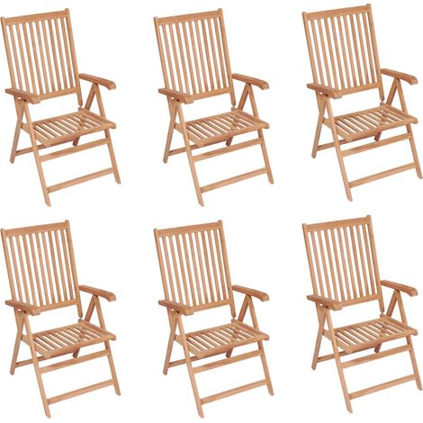INLIFE Chaises inclinables de jardin 6 pcs Bois de teck solide (1/5)