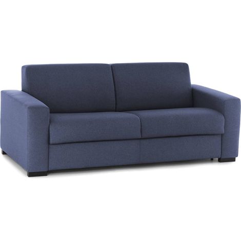 Talamo Italia Schlafsofa Aleida, 2-Sitzer-Sofa, 100% Made in Italy, Wohnzimmersofa mit drehbarer Öffnung, aus gepolstertem Stoff, mit Standard-Armlehnen, Cm 180x95h90, Blau