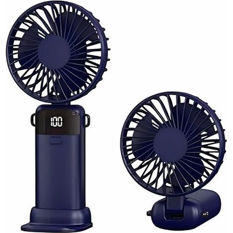 Ventilateur portable - Mini ventilateur - Batterie rechargeable 1500 mAh - Affichage numérique - 5 vitesses - Pliable - Idéal pour le bureau, la maison et les voyages - Rechargeable par USB-C - Câble (1/5)