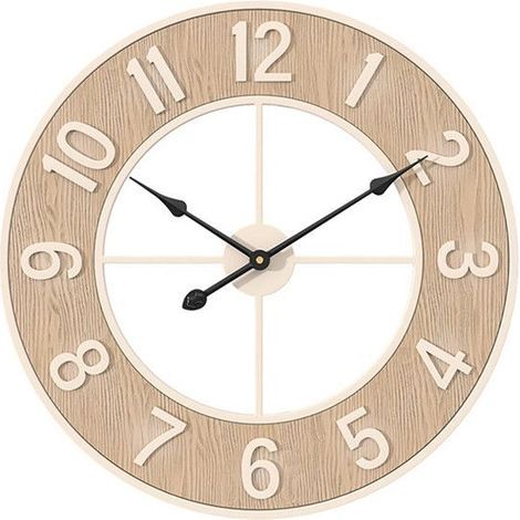 Horloge Murale 3D silencieuse,Horloge Murale Moderne en Grain de Bois avec Chiffres Arabes pour Salon Chambre Bureau-60 cm (1/4)