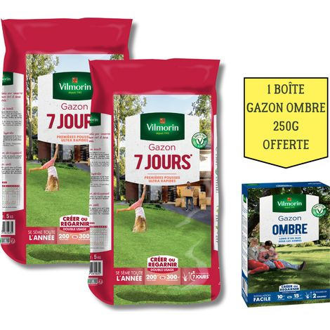 Gazon 7 Jours - 5 kg (x2) + Gazon Ombre Offert - 250 g Vilmorin