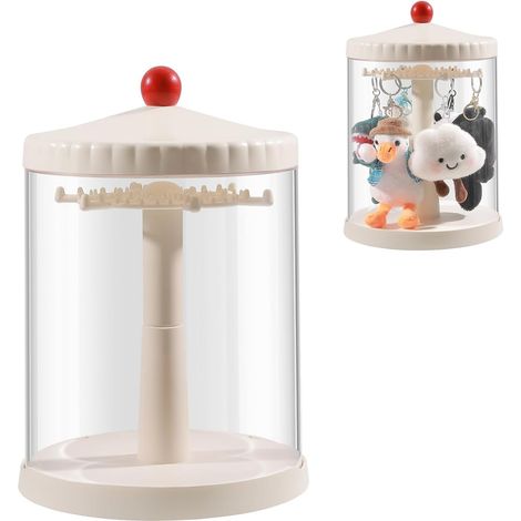 Vitrine Rotative à 360° pour Peluches de 5,9-6,7 pouces, Jouet Collection, Figurines d'Action, Boîte de Stockage Protectrice Transparente Antipoussière avec Couvercle, Empilable, Blanche (1/4)