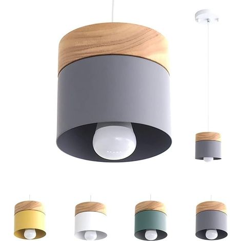 Suspension Design Salon Cuisine Suspensions D'éclairage Intérieur Chambre Moderne Lustre Led Industriel En Fer Et Bois (Gris) (1/5)