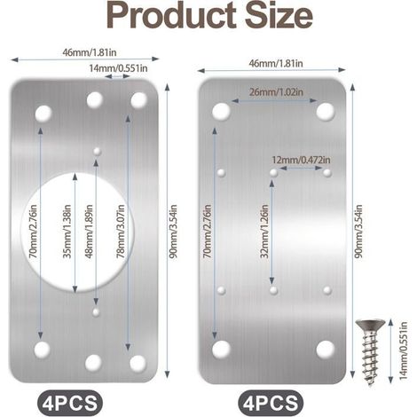 Plaque Reparation Charniere Porte Placard, 8 Pièces Réparation Charnières Meuble Cuisine Quincaillerie Plate Inoxydable, (9046mm) (1/5)
