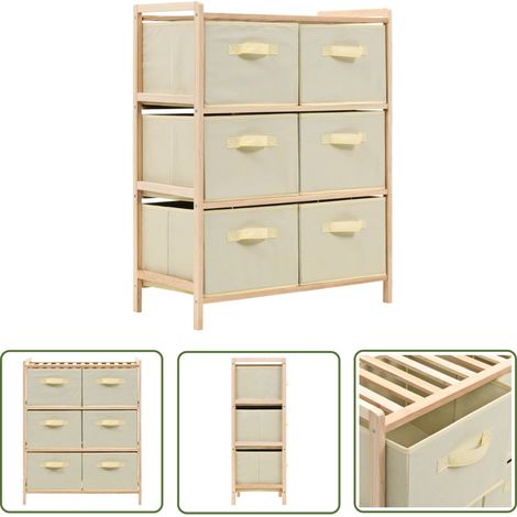 The Living Store Étagère de rangement 6 paniers Tissu Bois de cèdre Beige - Étagère De Rangement - Meuble Rangement - Bibliothèque - Commode - Tiroir Tissu (1/5)