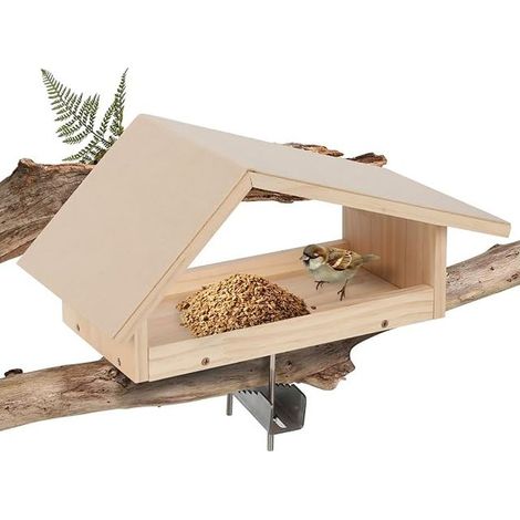 Bird feeder, wooden outdoor bird feeder, bird feeder with rainproof sticker (1/3)
