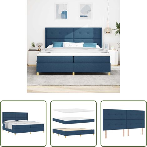 Matelas ferme -  Lit à ressorts avec matelas Bleu 200 x 200 cm tissu (1/5)