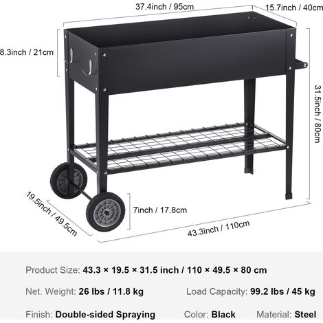 Mophorn erhöhtes Gartenbeet, 42,5x19,5x31,5Zoll verzinktem Metall Pflanzkasten, erhöhte Outdoor-Pflanzkasten mit Beinen, ideal für Blumen, Gemüse, Kräuter, Hinterhof/Garten/Terrasse verwenden, schwarz
