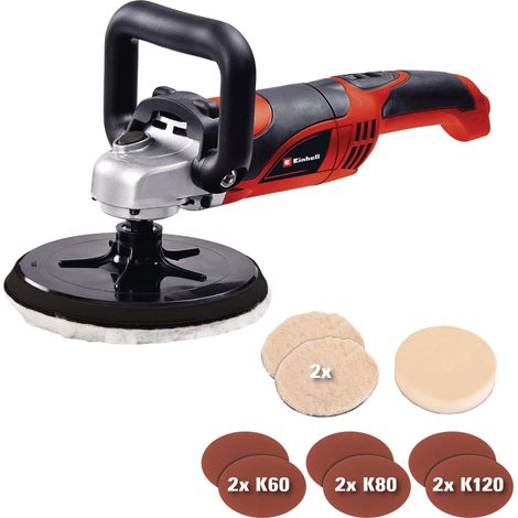 Einhell Polisseuse d'angle CC-PO 1100/1 E (1100 W,Diamètre plateau : 180 mm, Livré en coffret avec 1 mousse de polissage, 2 bonnets de polissage synthétique, 6 x abrasifs))