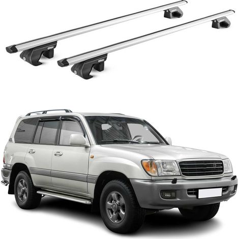 OMAC Barres de toit aluminium certifiées TÜV pour Toyota Land Cruiser 90 120 1997-2009 5 Portes – Pour rails de toit standards – Rainure en T – Charge max 90 kg – 2 antivols Argent (1/4)