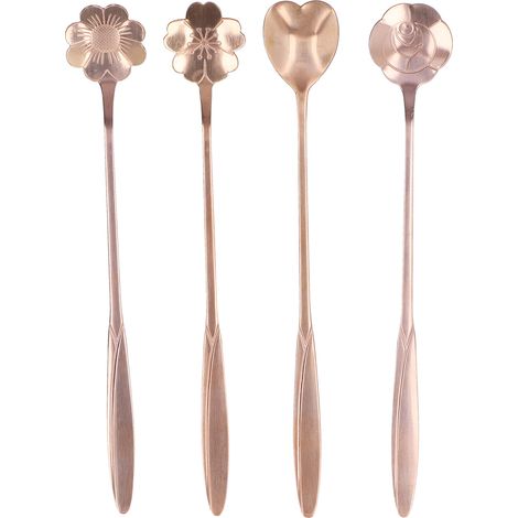 4 Cuillères à Café en Forme de Fleur et Cœur en Acier Inoxydable Doré Rose pour Dessert, Glace et Thé (1/5)