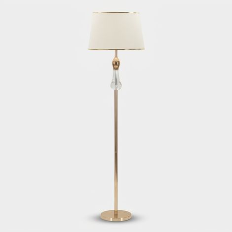 Lampadaire Bratislava Glam 165 Cm - Lampadaire En Métal Doré Avec Décorations En Verre Et Abat-Jour Beige - 40 W E27 (1/5)