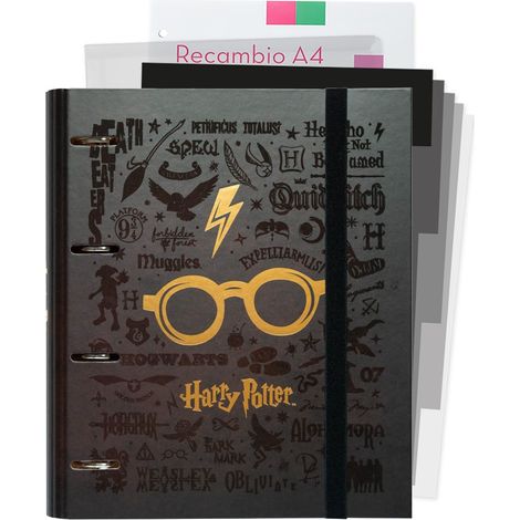 Harry Potter - Carpeta tamaño A4 con hojas (4 anillas, banda elástica)