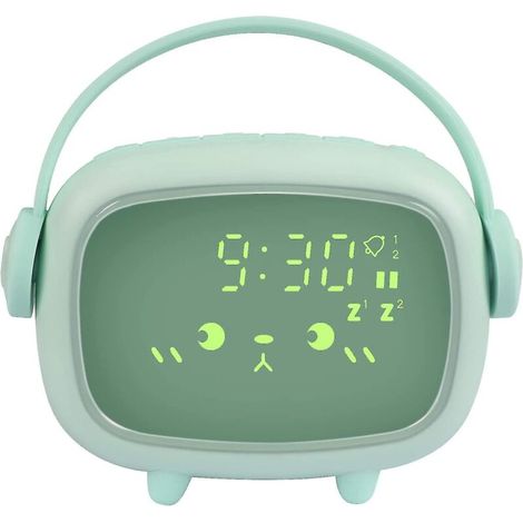Kinderwecker, niedlicher digitaler Wecker, 2 Alarme, einstellbare Lautstärke, Multifunktionstimer, Countdown/Schlummerfunktion/Sprachsteuerung, wiederaufladbar. (1/5)