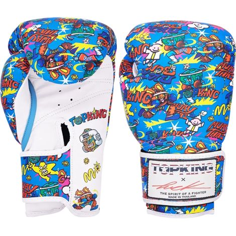 Gants de boxe thaï Top King X Puck bleus 14 oz (1/3)