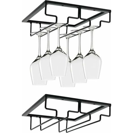 Green Mobility-Porte Verre à 2 Rangées, Porte Verres à Pied Suspendu, Support à Verre Vin Inversé, Support Verre Vin Sous Armoire Avec Vis, Support en Fer pour Verre Vin, 2 Rangs, pour Bar Cuisine (2
