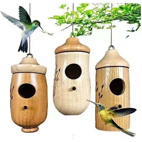 Casetta per colibrì, casetta in legno da appendere all'esterno, 3 pezzi - Crezuo