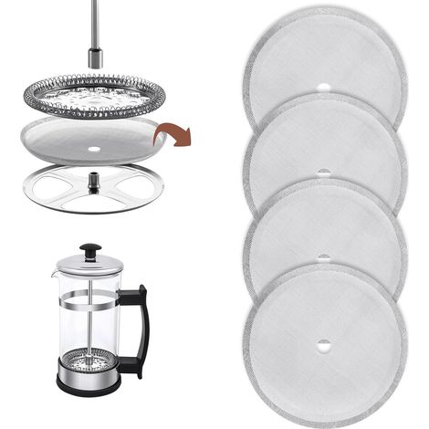 4 Pièces Filtre à Tamis, Maille 100, Acier Inoxydable 304, Diamètre 10,2 cm, pour Cafetière 1000 ml (1/5)