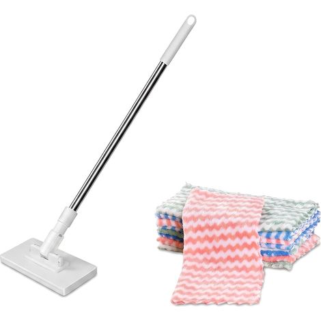 Balai Serpillière, Balais Poussière Plat avec 5 Chiffons De Nettoyage Réutilisables Pince, Minis Vadrouille Rotative pour Maison, Mur, Salle de Bain, de fenêtre (1/5)