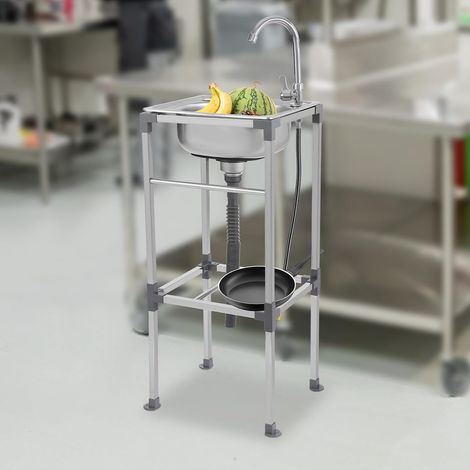 Évier en acier inoxydable - Lavabo d'extérieur, autoportant, avec robinet, pour l'extérieur, la cour, le garage, le camping, la ferme 42 x 37 x 83 cm (1/5)
