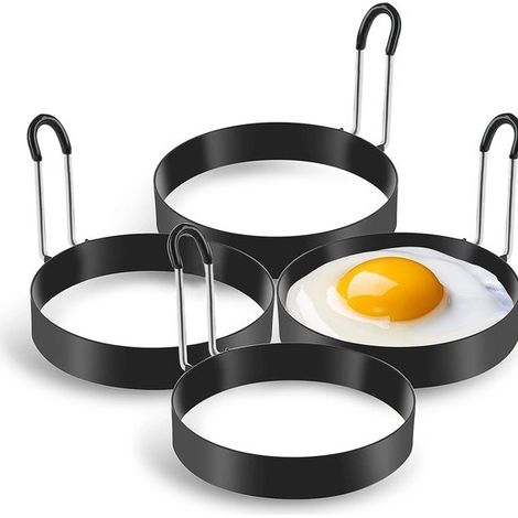 pièces - Moule à omelette - Moule à œufs - Moule à crêpes - Ustensiles de cuisine - Moule de Décoration - rond - appareil de cuisine - Anneau à œufs et à crêpes - Cadre à œufs - Acier inoxydable - noi (1/5)
