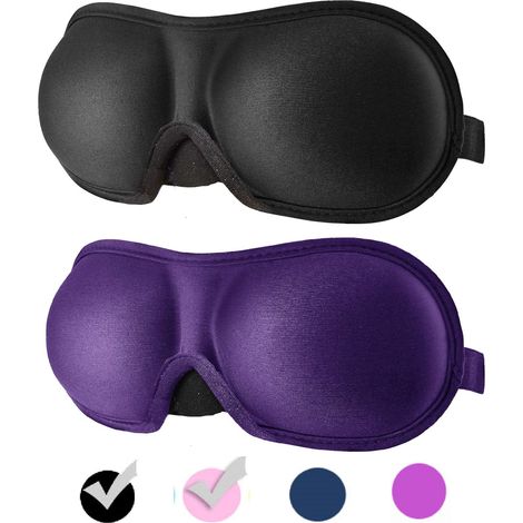 Maschinenwaschbare 3D-Schlafmaske, Augenmaske für Damen, Verdunkelungsstirnband, ideal für Flugreisen (schwarz + lila)