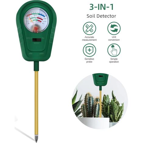 pH Mètre du Sol, Testeur Plante 3-en-1 pour Sol Humidité/Fertilité/pH pour Entretien Plantes, idéal pour Jardin, pelouse, Ferme, intérieur et extérieur (Pas Besoin de Batterie) (1/5)