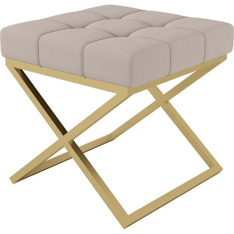 AX LIVING 1 Stk. Polster Hocker Pitinio 45 cm Creme goldenes Gestell