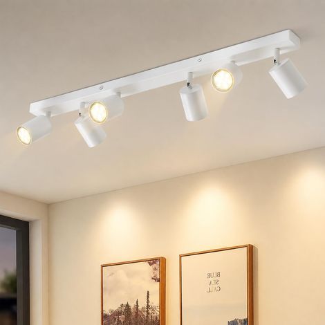 Plafonnier LED Spot de Plafond Blanc Plafonnier GU10 Spots 6 Ampoules, Spots de Plafond Orientables à 350°, Lampe de Couloir Moderne, Spot Mural Industriel pour Salon, sans Ampoule (1/5)