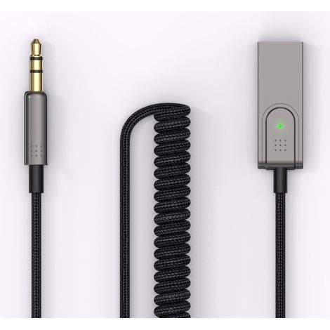 Récepteur Bluetooth 5.1 VoiturePrise Jack 3,5mm USB Adaptateur Audio sans Fil Bluetooth avec Microphone intégré, Faible Latence, Plug et Play pour la Voiture, Diffusion de Musique (Argent) (1/5)