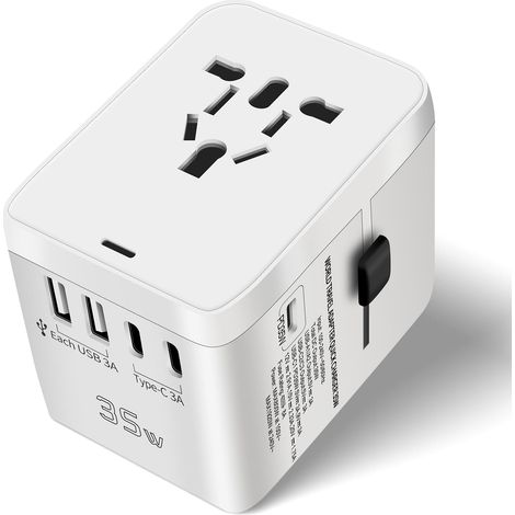 Adaptateur Prise Universelle, avec PD35W+2 USB C+2 USB+1 Prise AC, 6 in1 Adaptateur Universel de Voyage France vers Anglaise UK,USA, EU, AU,Chine Japon Thaïlande＆ 224+ Pays (1/5)