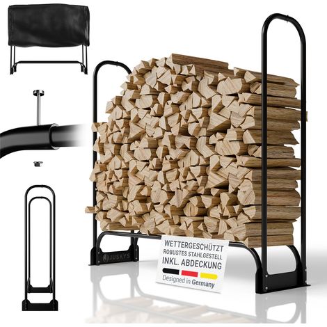Juskys Kaminholzregal M 130x117x36 cm – Schwarz, Brennholzregal aus Stahl mit Abdeckung, Holzunterstand für Garten & Terrasse, 200 kg belastbar