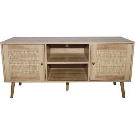 Concept-Usine – Buffet en bois 120 cm avec 2 portes effet cannage – 2 niches centrales – Style bohème scandinave – Stable sur 5 pieds en bois