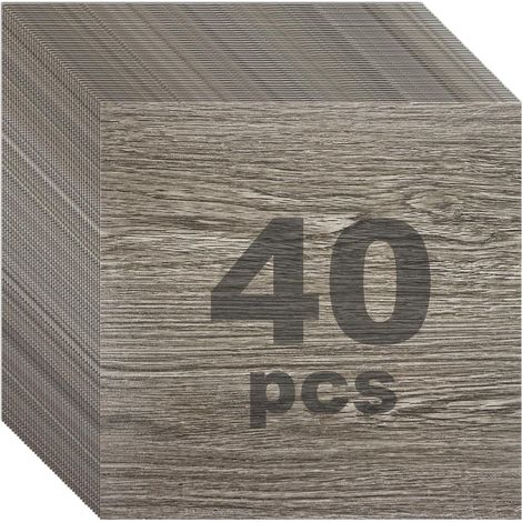 Sols en PVC, effet béton, 30 x 30 cm, autocollants, effet béton, carreaux en vinyle, antidérapants, imperméables, pour salon (veines de bois gris) (1/5)