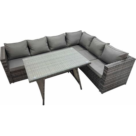 Fimous Rattan garden furniture Patio Furniture Sets with Dining Table Corner Sofa Set Dark Grey Mixed (1/4)