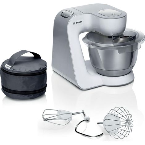 Bosch Serie 4 Planetaria Impastatrice MUM58200, 1000 W, Capiente Ciotola in Acciaio Inox da 3,9 L, 7 Livelli di Velocità, Fruste e Gancio Inclusi, Accessori Lavabili in Lavastoviglie, Bianco, Argento (1/5)