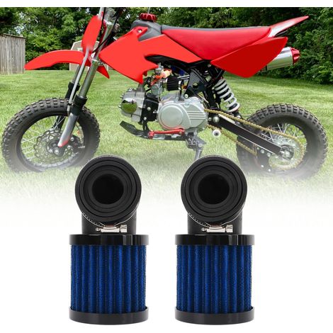 Universeller 90°-Winkelluftfilter (28–48 mm) für Motorräder (2er-Pack), kompatibel mit 50-cm³-, 70-cm³-, 90-cm³- und 125-cm³-Modellen. Erhältlich in Schwarz und Blau. (1/5)