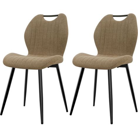 Chaises salle à manger - WAFTING - N11 - Lot de 2 - Tissu lin marron - Pieds métal - Style scandinave (1/5)