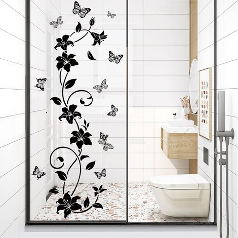 Stickers muraux floraux noirs avec papillons pour décoration intérieure (1/5)