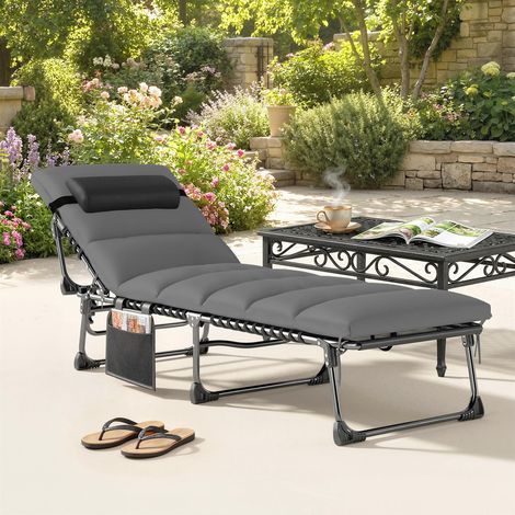 Chaise longue extérieure pliable, transat de jardin avec dossier réglable sur 5 positions, 200 x 57 x 38 cm, gris foncé (1/5)