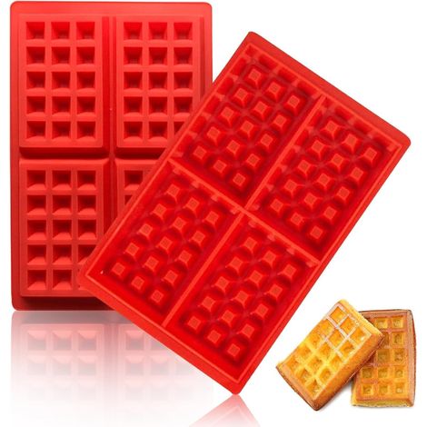 Moule à gaufres en silicone 2 pièces, antiadhésif 27,8 x 18 x 1,7 cm pour gaufres, muffins, gâteau au chocolat(rouge) (1/5)