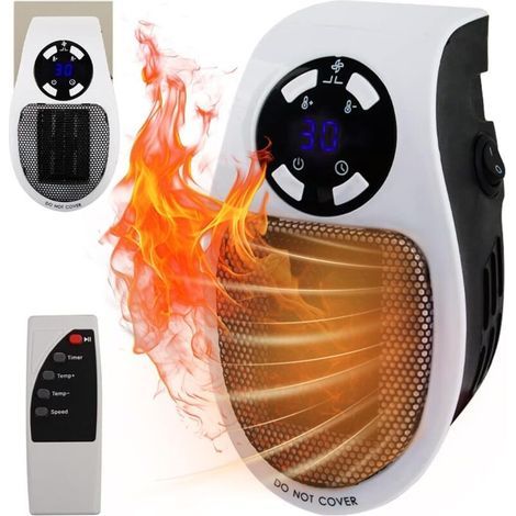 500W Plug-in Heater, Mini Electric Air Heater Socket, Wall-Mounted Space Heater with Remote Control, 500W Electric Fan Heater, Thermostat, Timer (1/4)