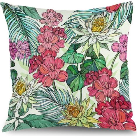 Housse de coussin fleurs papillon été, décoration canapé maison,50×50cm (1/5)