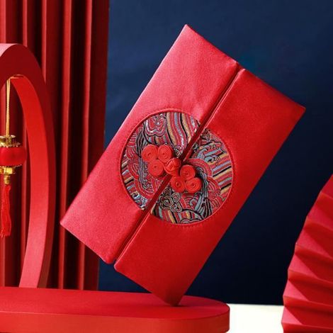 Paquet Rouge - Enveloppe Traditionnelle Brodée - Pour Nouvel An Chinois Fête Mariage Anniversaire - 18 x 11,5 cm - 1 Pièce (1/3)