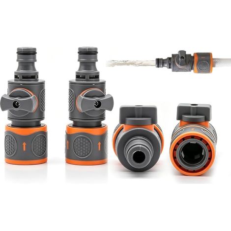 Lot De 4 Raccords Tuyau Arrosage 1/2 Pouce, Connecteur avec Vanne De Régulation Et Arrêt, pour Contrôle du Débit D’Eau (1/5)